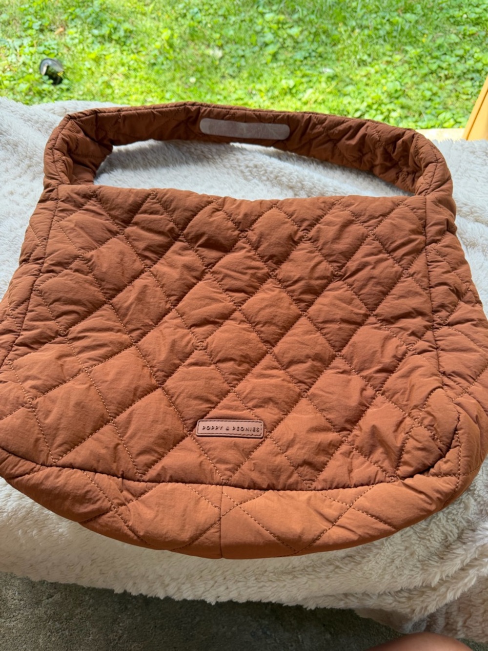 Quilted Rust Brown Shoulder Bag Poppy and Peonies